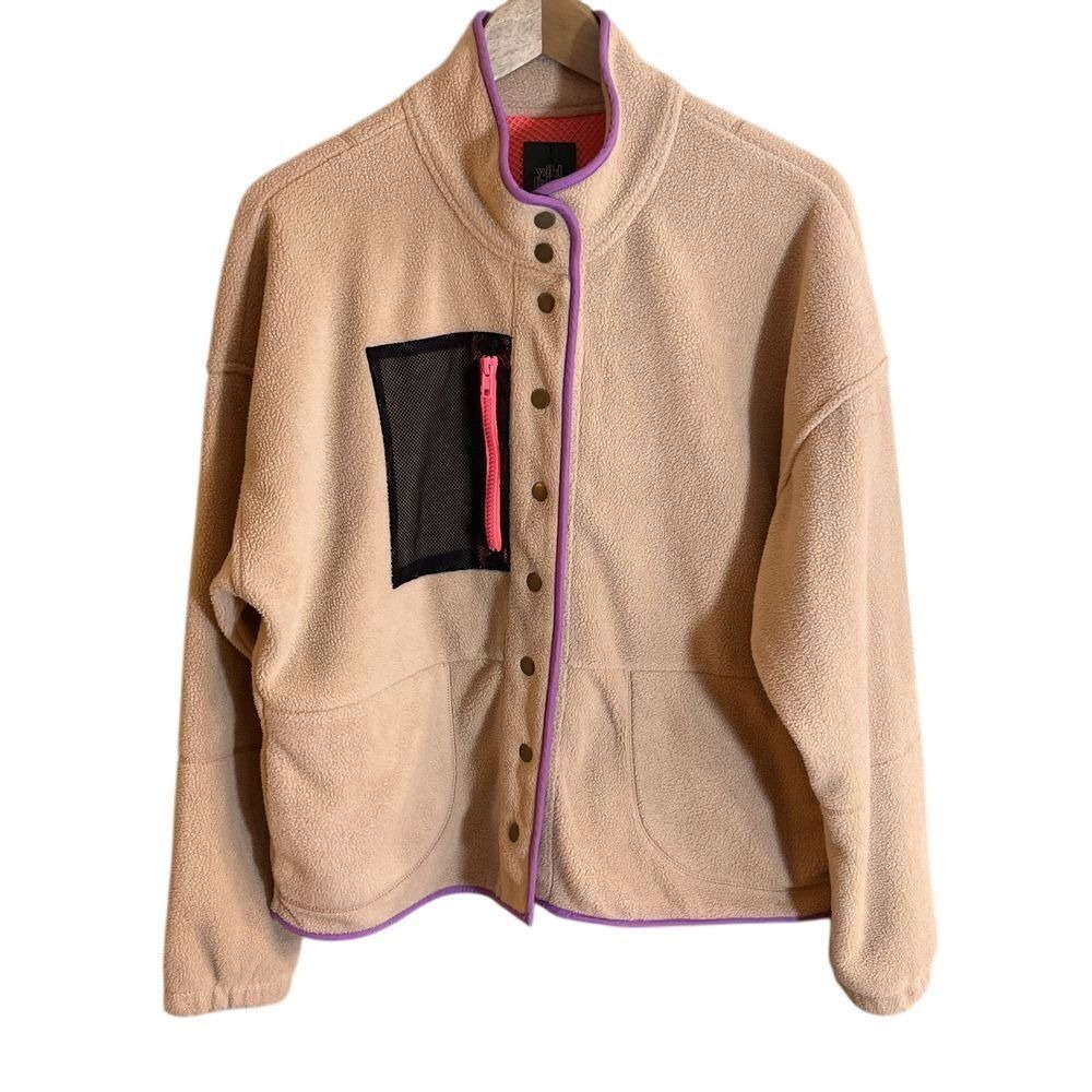 VTG Wild Fable Camel Fleece Jacket Purple Binding‎ Snap Closure Size Small